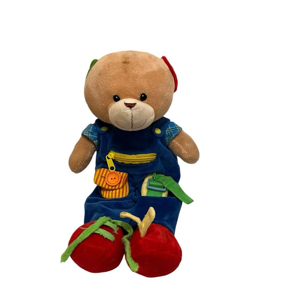 Linzy Toys Educational Teddy Bear Plush 15" Zipper Button Buckle Tie Sensory Toy